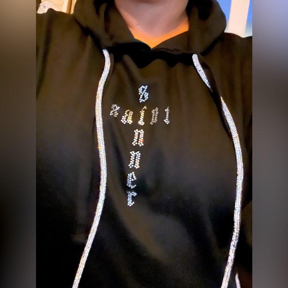 Yours Truly Brand Rhinestone Saint Sinners Hoodie SZ S
